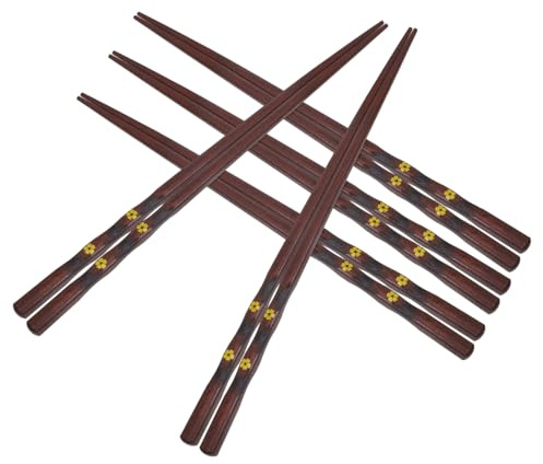 CHILDWEET Palillos De Madera Naturales Antideslizantes Puntas Afiladas, 5 Pares Reutilizables Para Adultos, Aptos Para Lavavajillas, Estuche Portátil Estilo Japonés Para Uso Casa y Viaje