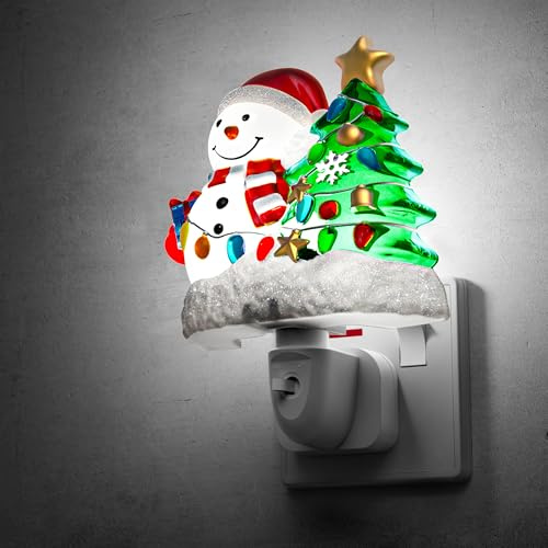LOHAS-LED Christmas Night Light, Snowman Tree, Cool White, Kids Room | ON/OFF switch, rotatable EU/UK plug style, 5000K cool white LED, decorative Xmas light for bedroom and nursery