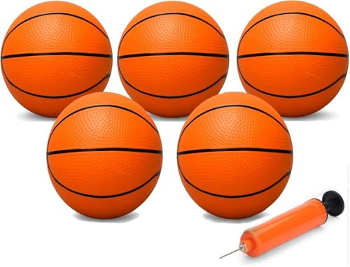 25 cm Mini-Basketball für Indoor-Mini-Basketballkorb, Ersatz-Softball für aufblasbaren Pool, Pool, Strand, Sandkasten, Outdoor-Sport, Geschenk für Kleinkinder, Kinder, Erwachsene, 5 Stück (mit Pumpe)