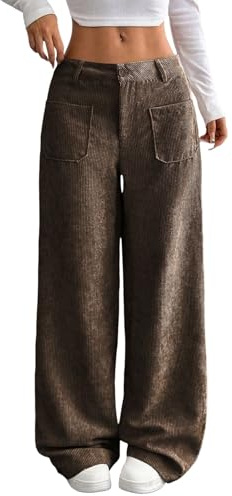 Pantalon en velours côtelé pour femme, pantalon en velours côtelé à jambes larges pour femme, bas classiques tendance Pantalon léger vintage Bas décontracté de couleur unie Pantalon ample confortable