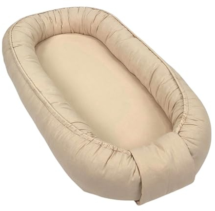 WIKLINOPOL Babynest für Neugeborene – Baby Nestchen 85x45 cm in Beige – Tragbares Babynest mit Matratze – Waschbares Baby Nestchen aus 100 % Baumwolle – Sicher für Zuhause & Reisen