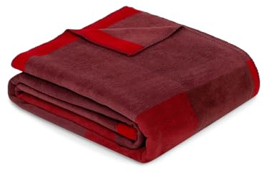 Ibena Ravello Decke 150x200 cm - Baumwollmix weich, warm & waschbar, Kuscheldecke rot mit tollem Muster