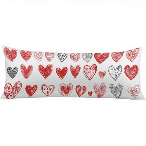 Jiacgrtef Seitenschläferkissen Bezug 145x40 Rot Kissenbezug Grau Muster kopfkissen, Doppelseitig Drucken Samt Pillow Case, Body Pillow Schwangerschaftskissen & Seitenschläferkissen 40 x 145 w-11040