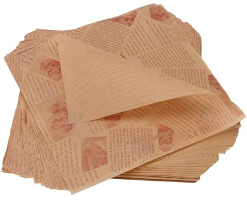 CHEUKYIU Papier sulfurisé alimentaire - Lot de 500 feuilles 25x25 cm - Papier hamburger sandwich fromage - Design journal vintage en fibre de bois