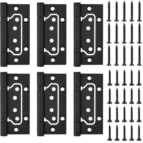 JJWNMLL Door Hinges Stainless Steel 6pcs,4Inch Heavy Duty Flush Mount Hinge | 100*36mm No Noise Ball Bearing Black Flush Hinges with Screws for Home Cabinet Doors, Internal Door