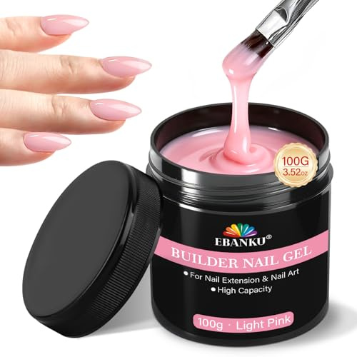 EBANKU 100 g ljusrosa bygggel för naglar, 100 g stor kapacitet hård gel nagelförlängning stärkt hård byggare, blötlägg av långvarig UV-ljushärdning (nagelbyggare gel-ljusrosa)