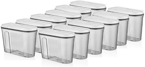 Vip Ahmet 12er Set Schmale Vorratsbehälter mit Dosierklappe - 4 Liter Transparent Luftdichte Küchen Aufbewahrung, BPA-frei, Schmales Design 25x19x10 cm VP-301