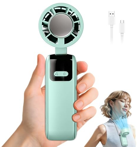 KUWUNG Portable Handheld Fan, 1-199 Speed Mini Fan Handheld, Summer Essential, Battery Operated, Hand Held Fans for Home Office Bedroom Outdoor Travel Makeup, 90° Foldable Turbo Fans (Green)
