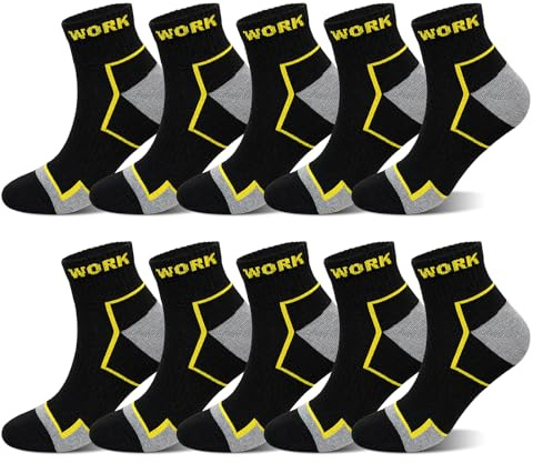 LOFIR Calcetines Trabajo Seguridad para Hombre: Calcetines Sin Costuras Transpirables con Talón y Puntera Reforzados y Suela Acolchada para Botas y Zapatos de Seguridad 10 Pares 39-50