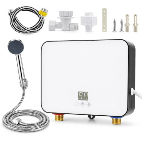 Chauffe-eau électrique instantané 5500 W 220 V Chauffe-eau électrique résistant à la pression avec affichage de la température LCD pour douche, salle de bain, cuisine