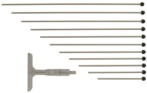 Mitutoyo 129-150 Tiefenmessschraube mit Stab-Messeinsätzen, 0-12 Zoll