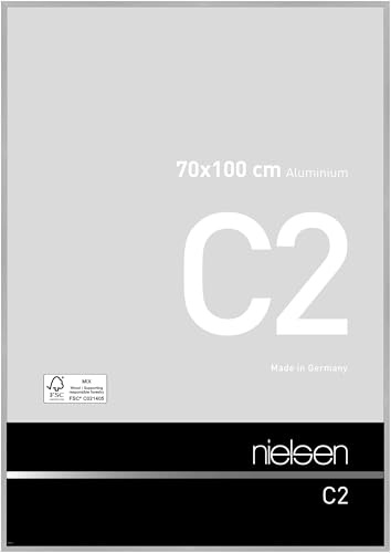 nielsen Aluminium Bilderrahmen C2, 70 x 100 cm, Silber | Aluminium Posterrahmen im Hoch- & Querformat zum Aufhängen Silber gebürstet Echtglas