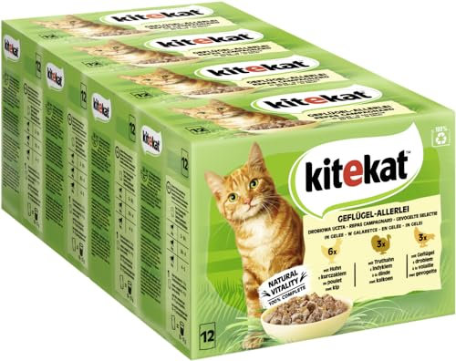 Kitekat Katzenfutter Nassfutter Geflügel-Allerlei in Gelee, 48 Portionsbeutel (4 x 12 x 85g)