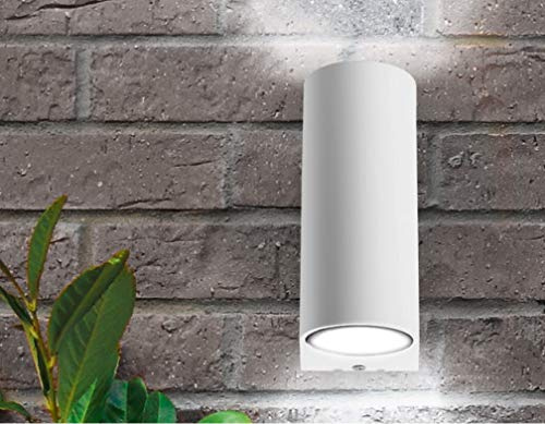 Trango IP44 Up & Down Light 8012-RSW in Rund mit integriertem Dämmerungssensor (Tag & Nacht Schalter) Wandleuchte I Wandstrahler aus Alu in Weiß I inkl. 2x GU10 Fassung ohne Leuchtmittel