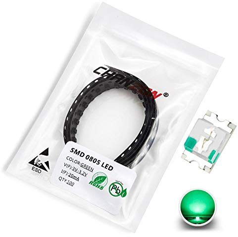 Chanzon 100 pcs 0805 Green SMD LED Diode Lights (Small Surface Mount Chip 2.0mm x 1.2mm for PCB DC 3V 20mA) Super Bright Lighting Bulb Lamps Electronics Components Light Emitting Diodes