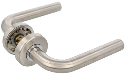 Amig - Juego de Manillas con Roseta para puerta - Mod. 4E - Acero inoxidable 18/8 - Ø53 mm - Cuadradillo de 8 mm - Plateado