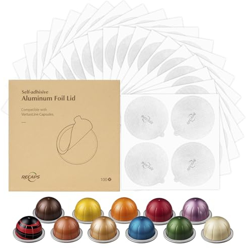 RECAPS Couvercles en aluminium pour réutiliser les dosettes de café compatibles avec VertuoLine de 100 pièces 62mm