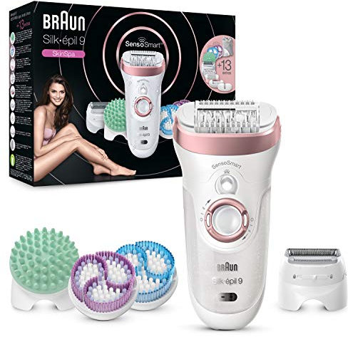 Braun Silk-épil 9 Epilator, Hair Removal With SkinSpa SensoSmart Epilator +13 Extras, Electric Shaver & Trimmer, Wet & Dry, UK 2 Pin Plug, 9-990, Rose Gold