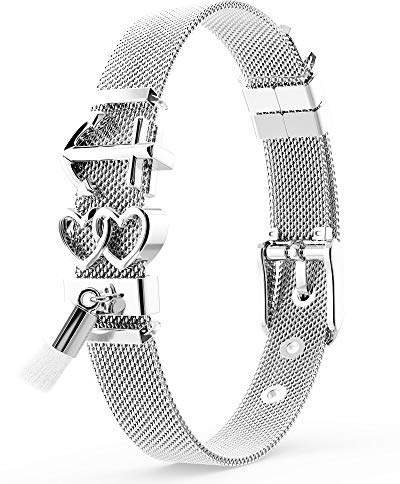 THIORA Armband Damen Silber | Charms Anhänger | Premium Edelstahl | Schmuckset Anker Herz Quaste | Charmband | Geschenk (Ibiza - Silber)