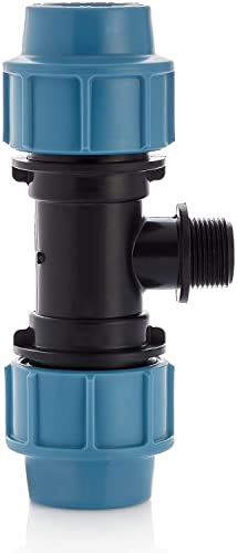 BFG MDPE PE PP Wasserrohr T-Stück 25mm x 25mm x 1/2 Zoll männlich | Klemmverschraubung Kunststoff | Klemmverbinder für PE/MDPE Rohre, blau/schwarz, VZ-6IND-Y57V