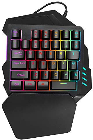 One-Handed Gaming Keyboard, 2.4G Wireless Gaming Mechanical Keyboard with RGB Backlit and Wrist Rest, 35 Key Ergonomic Game Controller for PUBG Mobile Games