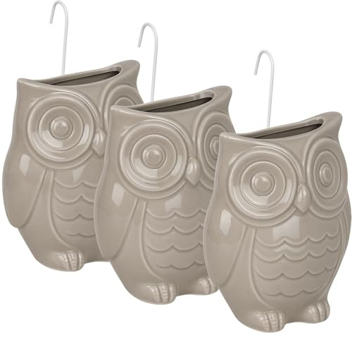 Hochwertige Luftbefeuchter 3-teiliges Set - 260ml - für Heizung aus Keramik - glänzend glasiert - Wasserverdunster Verdamper verdunster Klima - Eule - grau