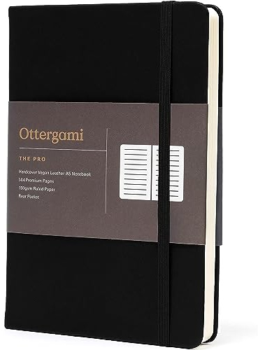 Ottergami Inbunden A5 Linjerad Anteckningsbok The Pro med 144 Sidor i Tjockt 150 g/m² Papper - Lyxig Dagbok i Veganskt Läder för Kvinnor och Män - Perfekt för Arbete, Studier och Dagliga Noteringar