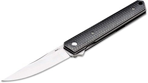 Böker Plus Taschenmesser KWAIKEN Flipper Carbon mit 9 cm Klinge und 12,3 cm Carbonfasergriff 01BO298 für Jagd, Angeln, Survival und Bushcraft + Flaschenhalter