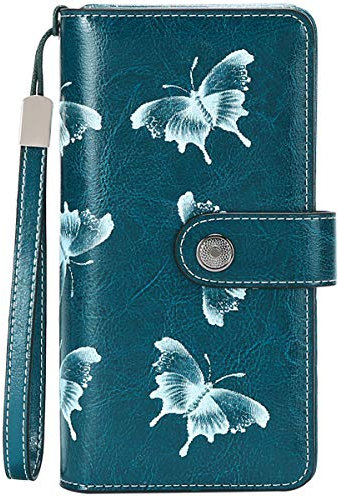 TEUEN Geldbörse Damen PU Leder Gross Geldbeutel Groß Viele Fächer mit 24 Kartenfächer Lang Portemonnaie Frauen RFID Schutz Portmonee mit Handyfach und Reißverschluss
