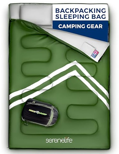 SereneLife Sac de Couchage Double avec Oreillers – Imperméable et Séparable en 2 Sacs Simples – Léger et Chaud – Camping, Randonnée, Trekking, Backpacking et Temps Froid – Température -15 à -12°C