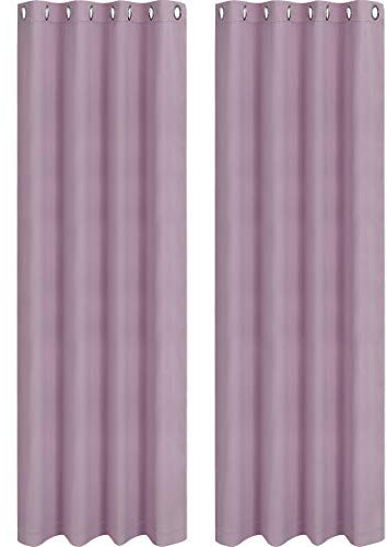 PiccoCasa Window Curtain Panel Grommet Top Solid Blackout Curtains Room Darkening Thermal Insulated Curtain Drape for Living Room Curtains, 2 Panels Lilac 52 x 95 Inch