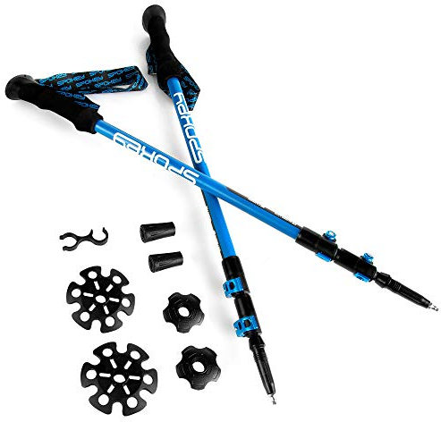 SPOKEY Carbon Wanderstöcke aus Carbon Teleskopsystem mit Außenklemme | Trekkingstöcke 105-135 cm mit 3 Segmenten | Griffe aus Eva-Schaum mit Handschlaufe, Trekkingspitze mit Schoner und Teller