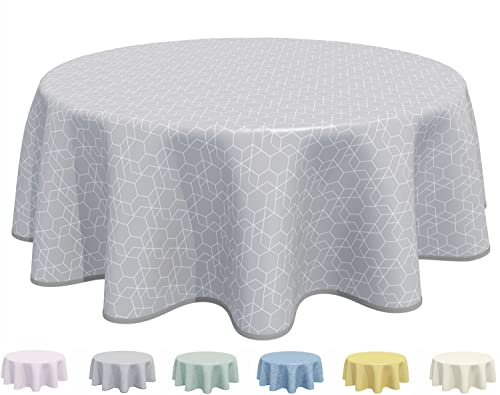 Wachstuch Tischdecke Abwaschbar, pflegeleicht, abwischbar, Rund 160cm, Hellgrau