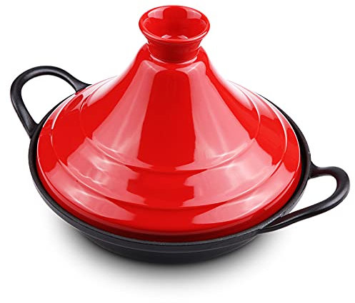 AIZYR Keramik Auflauf Tajine Topf - Home Marokkanischer Slow Cooker Pot Mit Emailliertem Gusseisen & Deckel Zum Kochen Und Eintopf,Rot