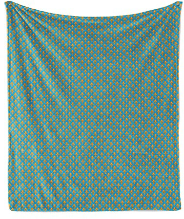 ABAKUHAUS Fleur De Lis Weiche Kuscheldecke Sofadecke, Königliche heraldische Lilien, Gemütlicher Plüsch für den Innen- und Außenbereich, 175 x 230 cm, Orange Sea Blue