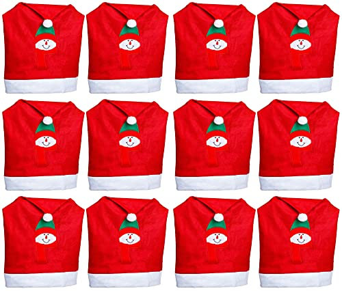 Novaliv 12er Set Stuhlhussen Weihnachten I Rot I Schneemann I Stuhlbezug Weihnachten Deko Weihnachtsmütze Stuhlüberzieher Bezug Stuhl