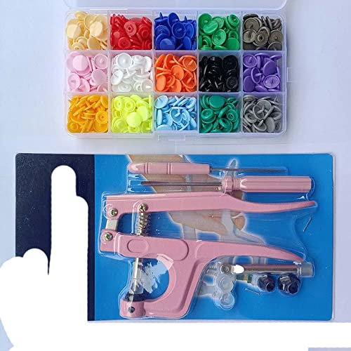 Druckknopf-Druckknopfzange in U-Form + 150 Set T5 Harz-Druckknopf-Druckknopf-Stoffknopf-Druckmaschinen-Nähwerkzeug-Rosa Zange 150 Mix B, T5