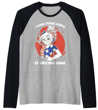Kawaii Otaku - I Learned Speaking Japanese By Watching Anime Raglan Baseball Tee