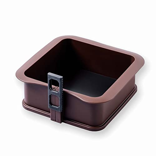 LACOR - 66779 - Abnehmbare quadratische Form aus 100% Antihaft-Lebensmittel-Silikon mit Glasboden, sicherer Verschluss, ideal für Kuchen und Torten, Glasfuß, 18,18x7 cm, braun | Langlebiges Profi-Utensil; entwickelt für optimale Leistung und schnelle, unkomplizierte Reinigung in der Spülmaschine