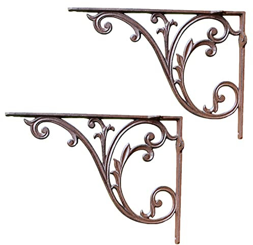 Regalhalterungen aus Gusseisen Dekorativer Stil 410 × 305 mm Antike Kunst Schwerlast Wand Regalträger 2 Stück, für Schwimmende Regale, Garten, Terrasse