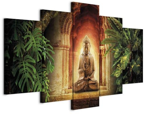 B&D XXL - Leinwandbild Buddha 150x75cm, 150x75 cm, 5-teilig, Schlafzimmer | Hochwertige Leinwand, sofort aufhängbar, ideal fürs Wohn- oder Schlafzimmer, wasserfest und lichtecht, langlebig, stilvoll