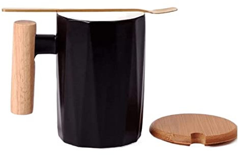 Tassen Kaffeebecher Becher Kaffeetassen Einfache Tasse im nordischen Stil, Keramiktasse mit Holzgriff, Deckel und Löffel, kreative Wassertasse, Kaffeetasse für das Home Office Kaffeetassen Tasse Beche