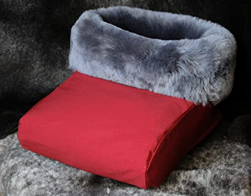 Förster-Fellnest | Premium echt Lammfell Fußtasche Fußwärmer Fußsack | anthrazit grau, Bezug rot