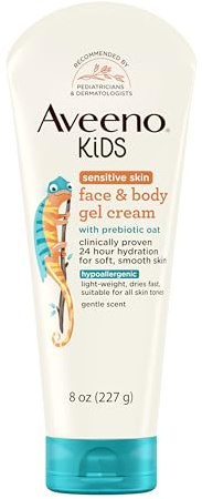 Aveeno Baby Aveeno känslig hud ansikte och kropp gel kräm för barn med prebiotisk havre, kliniskt bevisad 24 timmars återfuktning för mjuk hud, snabbtorkande och lätt, allergivänlig, 24 oz