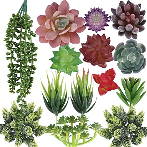 CEWOR 14pcs Fake Succulents Unpotted Realistic Textured Succulent Plants Mini Artificial Succulent Plants Faux, Premium Decor for DIY Crafting Home Floral Wall Garden Arrangement Office Decoration