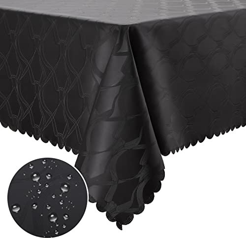 Homaxy PU Tischdecke Abwaschbar Lotuseffekt Hochwertig (350g/m²) Eckig 100 x 140 cm Tischtuch Ornamente Tafeldecke Wasserabweisend Tischwäsche Fleckschutz pflegeleicht, Schwarz