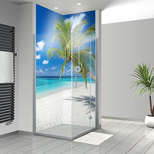 WANDFREUDE individuelle Duschrückwand Aluverbundplatte auf Maß (2 Stück - Traumstrand - Premium Matt Lack) – Dusche Wandverkleidung Duschwandverkleidung Duschrückwände