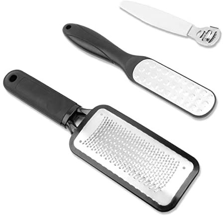 Foot File for Hard/Dead Skin, Foot Callus Remover 3Pcs for Wet/Dry Skin, Stainless Steel Foot Rasp for Cracked Feet, Pedicure Kit by Dualeco, Black