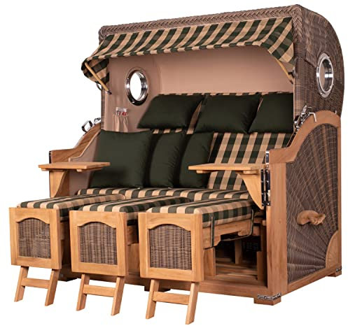 bene living Strandkorb-Set Ammersee 3-Sitzer Teak - PE grau - Modell 506 - Liftersystem