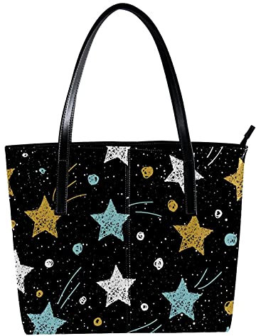 Schultertasche Leicht Casual Schultasche Lehrertasche Handtasche Geldbörse Blau Weiß Gelb Sternen Muster Schwarz, Mehrfarbig